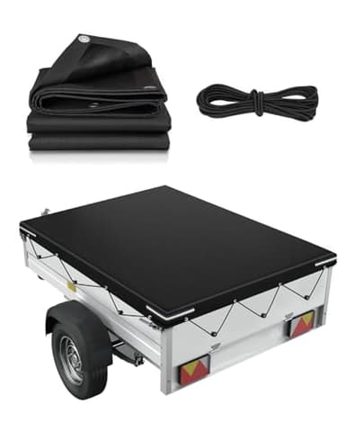 SUPAREE 5'x3' Trailer Cover Waterproof Car Trailer Cover Trailer Tarpaulin Cover 600D Oxford Heavy Duty with Reinforced Eyelets & Reflective Strips Windproof UV Protection (152x91x8cm)