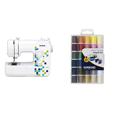 Brother LS14S Metal Chassis Sewing Machine & Korbond Complete Thread Set-1350m-30 x 45m Colours – Hand and Machine Sewing, Repairs, Crafting, Polyester, Multicoloured, 30 Spool