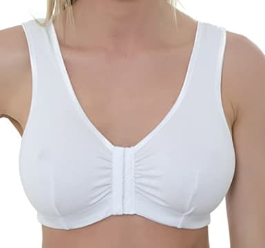 Gemm Front Fastening Bras for Women Non Wired Post Surgery Soft Cotton Lycra Bra White