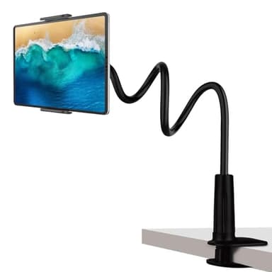 Gooseneck Tablet Holder, Adjustable Flexible Arm 360° Clip Tablet Stand, Kindle Holder For Reading In Bed, Tablet Arm For 4.0~10.5" ipad Air Mini, Galaxy Tabs, iphone, Switch, Kindle Fire, Etc