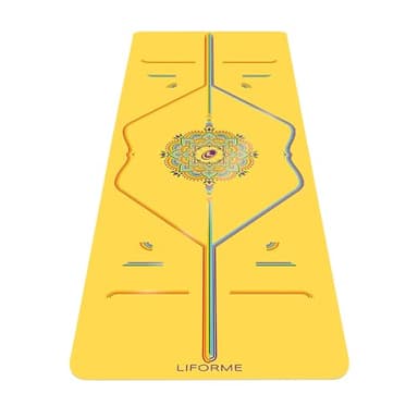 Liforme Printed Yoga Mat Collection – Free Yoga Bag, Patented Alignment System, Warrior-like Grip, Non-Slip, Eco-friendly, Sweat-resistant, Long, Wide and Thick for Comfort - Yellow