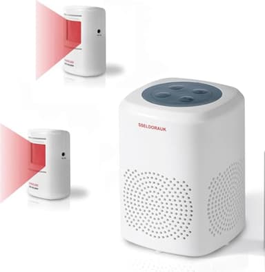 Seldora UK Motion Sensor Dog Barking Alarm 110 dB Wireless Infrared Visitor Reminder Intimidating Thieves & Wild Animals for Courtyard House (1 Receiver + 2 Detectors)
