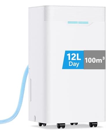 Dehumidifiers for Home, 12L/Day Continuous Drainage Dehumidifier with Humidity Display, 3 Working Modes, 24H Timer, Quiet Compression Dehumidifier for Drying Clothes, Basement, Apartment