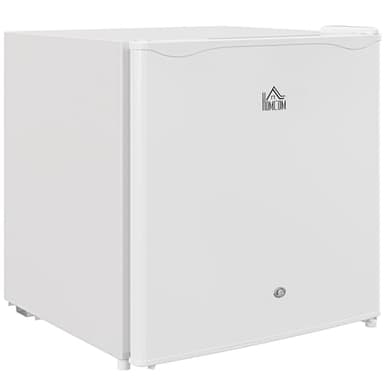 HOMCOM 46 Litre Table Top Mini Fridge with Lock, Small Fridge with Ice Box, Reversible Door, Adjustable Temperature and Legs for Bedroom, Home, Office, Cream White