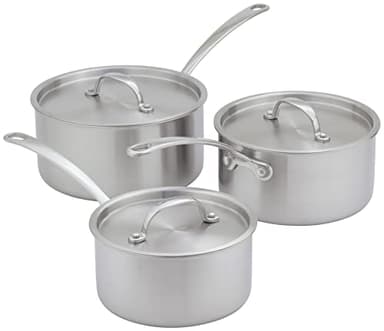 Stellar Eclipse 3-Piece Set of Saucepans, 1.5QT, 3QT and 4QT Saucepans with Weighted Stainless Steel Lids, Triple-Ply Construction, Induction Ready