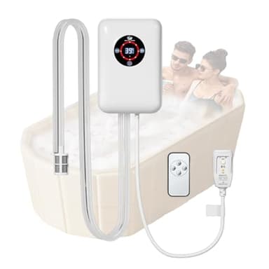 VCYEX Electric Water Heater, Paddling Pool Heater,Adjustable Temperature 16-43℃, Water Heater for Hot Tub Heater, for Folding Bathtub, Inflatable Bath, Plunge PoolWhite,8.6 * 5.8 * 2.9 inch