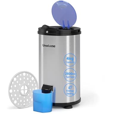 Spin Dryer 4kg by Umelome, Energy&Power Saving Spinner 2800 RPM Clothes Dryer, Energy Efficiency Class: A+++, Gravity Drain dryer, Silvery