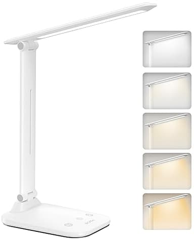 BICKON Desk Lamp, 5 Colours and 10 Levels of Brightness Table Lamp, Timer/USB Charging/Touch Control/Folding, Eye Protection LED Light for Study, Work, Game, Gift