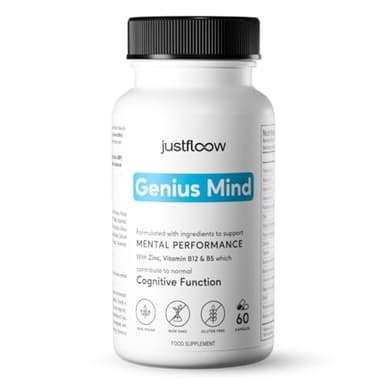 JustFloow Genius Mind® Nootropic Brain Supplement, Support Cognitive Function, Energy Levels, Focus & Memory Function - 16 Brain Boosting Ingredients Including Lions Mane, Bacopa, Ginkgo & Vitamin B12