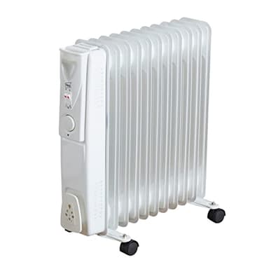 Neo 2500W 11 Fin Electric Oil Filled Radiator Portable Heater With 3 Heat Settings Thermostat (White)