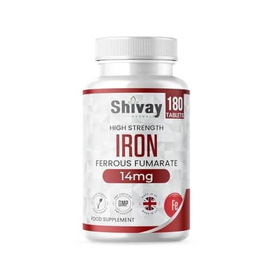 Iron 14mg Tablets | 180 Vegan Tablets - 6 Month Supply | High Strength Ferrous Fumarate Supplement | for Tiredness & Fatigue | Made in The UK by Shivay Herbals
