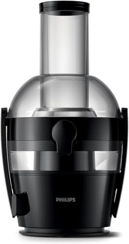 Philips Viva Collection Juicer, 800 W Motor, 2L Capacity, XL Tube, QuickClean Technology, Drip Stop, Pre-clean, See-through Integrated Pulp Container, Black (HR1855/70)
