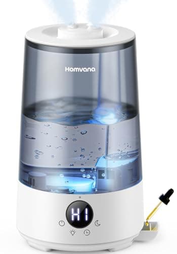 Homvana Humidifier for Bedroom, 3.6L Cool Mist Humidifiers, 360° Rotatable Mist, 34H Runtime, Quiet 16dB, Night Light, Air Humidifier for Baby, Plants, Office, Oil Diffuser, Ultrasonic (Grey)