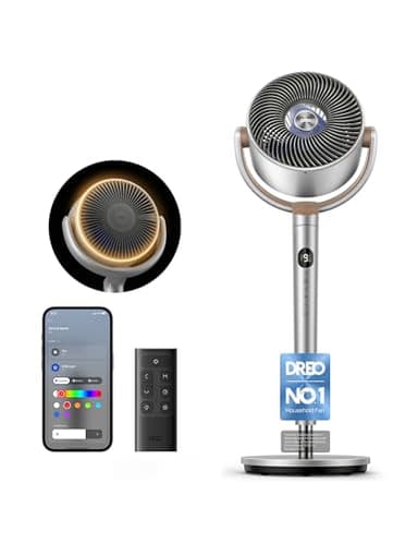 DREO 40 Inch Smart RGB Pedestal Fan, 20dB Silent Standing Fans for Bedroom, 120°+120° Oscillating Cooling Fan, Wi-Fi/Voice Control, DC Motor, 9 Speeds, 6 Modes, 12H Timer, 90 ft Circulator, Silver