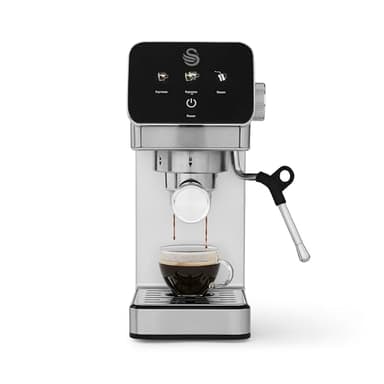 Swan SK22153 Mini Digital Espresso Coffee Machine, Digital Touch Controls with 3 Pre-Sets, 20 Bar Pressure, Built-in Milk Frother, Compact Design, Stainless Steel