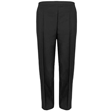 MyShoeStore Pack of 2 Ladies Half Elasticated Trouser Womens Stretch Waist Casual Office Work Formal Pull On Trousers Straight Leg Pants Bottoms with Pockets (Black, 14/25)