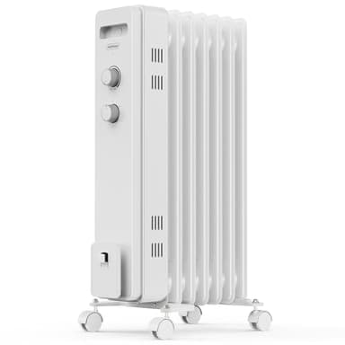 VonHaus Oil Filled Radiator 7 Fin – Oil Heater Portable Electric Free Standing 1500W for Home, Office, Any Room – Adjustable Thermostat, 3 Heat Settings, 4x Wheels, 1.5m Power Cable – 2 Year Warranty