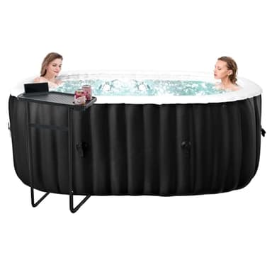 Obqer Inflatable Hot Tub 2 Person, 2400W Blow Up Hot Tubs, Leak-Proof Portable SPA Pool with 100 Air Jets, 550L, Rapid Heating, Freeze Protection, Comfort Bubble Massage (No LED, Oval - 2 Person)