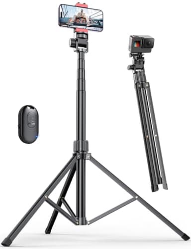Pnitri 71'' Phone Tripod Stand, Extendable Reinforced Aluminum Phone Stand with Wireless Remote, Stable Cellphone Tripod for iPhone/Smartphones