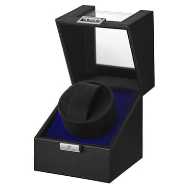 SONGMICS Automatic Single Watch Winder Box with Quiet Motor, for 1 Watch, with LED Light, Adjustable Pillow, Lock, 4 Winding Settings, Includes a USB-C Charging Cable, Black JWB030B01