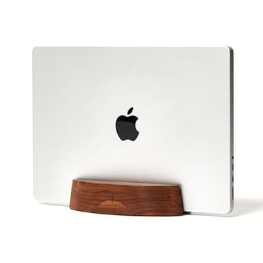 Nordik Adjustable Vertical Laptop Stand - Walnut - Premium Laptop Holder for Home Office, Software Engineers - Space Saving Desk Laptop Dock - Stable Non-Slip Wood Stand - Macbook Pro