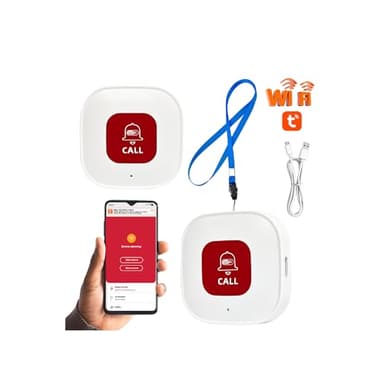 TUYA Personal Alarm for Elderly - WiFi SOS Button With Mobile APP Alert, 2.4GHz Wireless Caregiver Alert System, Rechargeable Fall Safety Device
