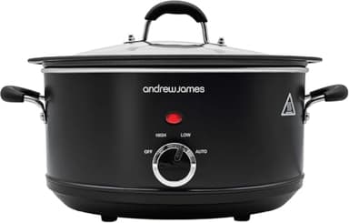 Andrew James 3.5L Slow Cooker – Sear-to-Simmer - Large Hob-Proof Aluminium Pot, Shatter-Resistant & Easy-Clean Design 3 Heat Settings & Glass Lid, Ideal for Family Meals, Curries & Batch Cooking