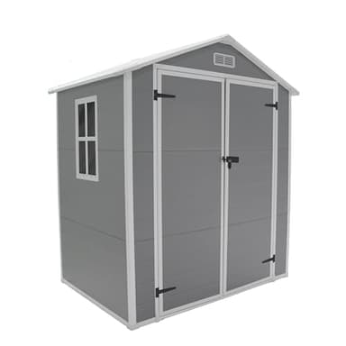Garden Universe Plastic Garden Shed 5' 6" x 4' 5" Apex Roof Storage Box Grey Garden Shed with Floor Bike Storage Outdoor Storage Weather-Resistant Grey Garden Storage PS03