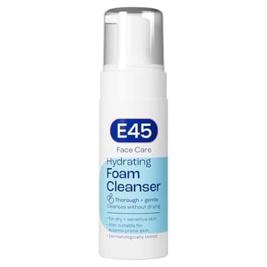 E45 Foaming Face Wash - Daily Cleanser for Dry & Sensitive Skin - Gentle Makeup Remover - Softens Skin & Controls Oil - Skincare for Women & Men, 150ml