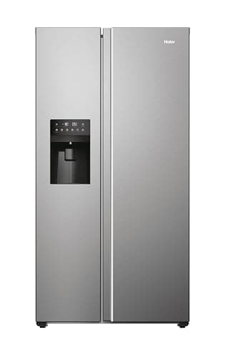 Haier SBS 90 Series 5 Freestanding American Fridge Freezer with Water & Ice Dispenser, Side by Side, Total No Frost, D Class, 511L Total Capacity, Quiet, Platinum Inox, 91x66x177.5 cm - HSR5918DIMP
