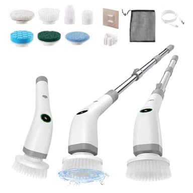 Electric Spin Scrubber, Full-Body IPX7 Waterproof Bathroom Scrubber with Power LCD Display,7 in 1 Brush Heads Dual Speed, Adjustable Extension Handle for Floor,Kitchen,Bathtub,Stove,Car,Tile