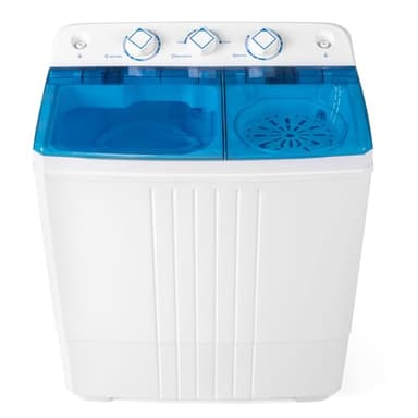 COSTWAY Twin Tub Washing Machine, 8KG Total Capacity Portable Laundry Washer Spin Dryer with Timing Function & Drain Pump for Apartment Dorms Camping (Blue+White, 5kg Washer+3kg Dryer)