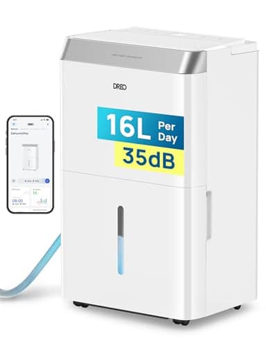Dreo 16L/day Smart WiFi Dehumidifier Low Energy, Laundry Drying, 35dB Quiet Dehumidifiers for Large Home, Humidity Sensor & Display, Auto Mode, 3 Speed, Humidity Control, 24H Timer, Work with Alexa