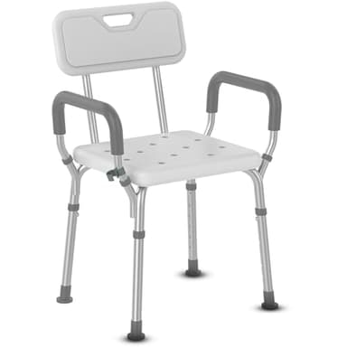 ZENO Shower Chair | 6 Height Adjustable Shower Bench | Includes Padded Armrest | Non Slip Feet | Bathtub Stool for Elderly, Disabled and Pregnant | 135KG Capacity