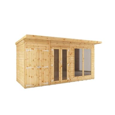 WALTONS 14x6 Maine Summerhouse | Pent Roof | Shiplap Tongue and Groove | Wooden Garden Room Log Cabin | Garden Storage Shed Summer House + Side Shed