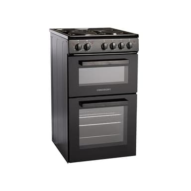 Cookology CFSPTC502BK 50cm Wide Freestanding Electric Twin Cavity Cooker, Combined 93 Litre Capacity with 4 Zone Solid Plate Top Hob Cooktop - in Black