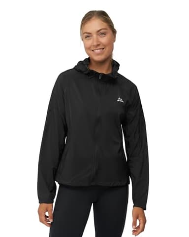 DANISH ENDURANCE Reflective Running Jacket Women, Lightweight Windbreaker Jacket, Packaway Windproof Jacket, with Hood, Black, L