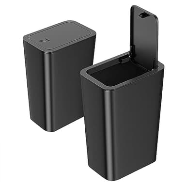 2Pack 9L Black Plastic Bin with Lid - Push Button, Dog Proof for Kitchen, Bathroom, Bedroom, Office & Living Room
