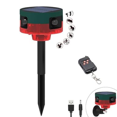 QXMH Outdoor Solar Motion Sensor Alarm, Dog Barking & Gunshot Sound,129dB Loud Noise Maker,Support Recording,13 Kinds of Sound Strobe Light with USB,Barking Dog Motion Sensor