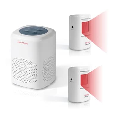 S SELDORAUK Motion Sensor, PIR Dog Barking Alarm Chime Alert Doorbell Guard Wireless Infrared Detect Deceive Wall Mounted for Home Security Indoor Outdoor Range 1000ft 110dB (1Receiver+2Detectors)