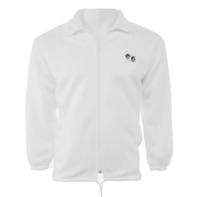 Unisex Polar Fleece Bowling Jacket White Lawn Bowls Fleece Lined Zip Up Sports Jacket with Elastic Cuffs Side Zip Pockets and Embroidered Logo – Warm Outdoor Bowls Clothing M