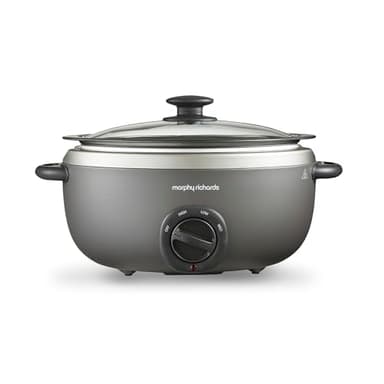 Morphy Richards 6.5L Sear and Stew Oval Slow Cooker, Dishwasher Proof Non Stick Aluminum Pot, Cool Touch Handles, Glass Lid, Matte Finish, 163W, Titanium, 461022