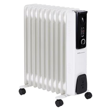EMtronics EMOFR11WH 2500W/2.5KW 11 Fin Portable Electric Oil Filled Heater Radiator with Adjustable Thermostat and 3 Heat Settings for 20 sqm Room - White