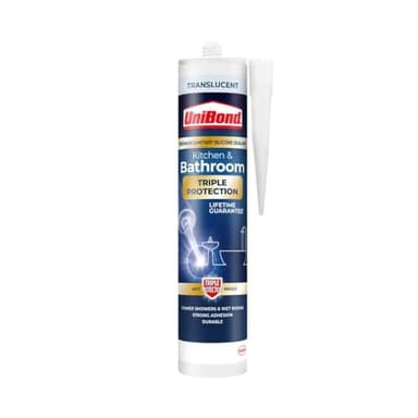 UniBond Triple Protection Stop Mould Silicone Sealant For Kitchens and Bathrooms, Clear, Repels, Kills and Prevents Mould Growth, Long-Lasting Shower Sealant, 1 x 291 g Cartridge