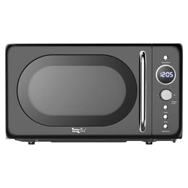Total Chef Microwave Oven 20L 700W Retro Mini Ovens Digital LED Display 8 Preset Modes 60 Min Timer 5 Cooking Power Levels Removable Glass Turntable Countertop Freestanding Small Microwaves Black