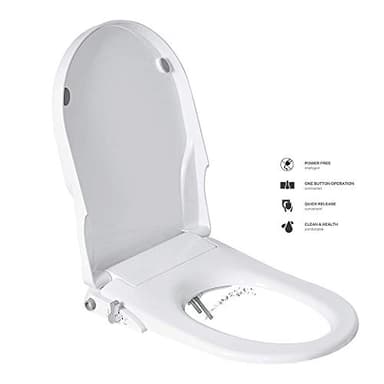 GEOATON Combined Toilet Seats Bidet with Non Electric Self Cleaning Dual Nozzles Separated Rear & Feminine Natural Water Spray, Soft Closed, Easy DIY Installation (D Shape),White