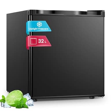 FOHERE 32L Table Top Mini Freezer, Small Freezer with 7 Adjustable Temperature, Energy Efficient, 4 Star Freezing,Removable Wire Shelf for Bedrooms/Home/Apartment/Office, New Black