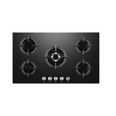 Cookology GGH906BK Gas Hob on Glass - 90cm Built-in 5 Burners - Powerful Wok Burner and Cast Iron Pan Supports - Auto Igniton - In Black