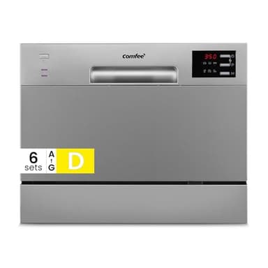 COMFEE' 2026 New Upgraded Table Top Dishwasher with 6 Place Settings, Mini Countertop Dishwasher for Small Families, Couples, LED display, Delay Start, 47dB Quiet Noise, Silver