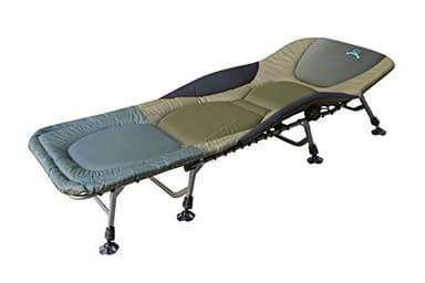 KMS CARPZILLA Outdoor Portable Carp Fishing Bed Chair Bedchair Camping 600D Oxford Heavy Duty 8 Adjustable Legs Pillow Dark Green FB-022